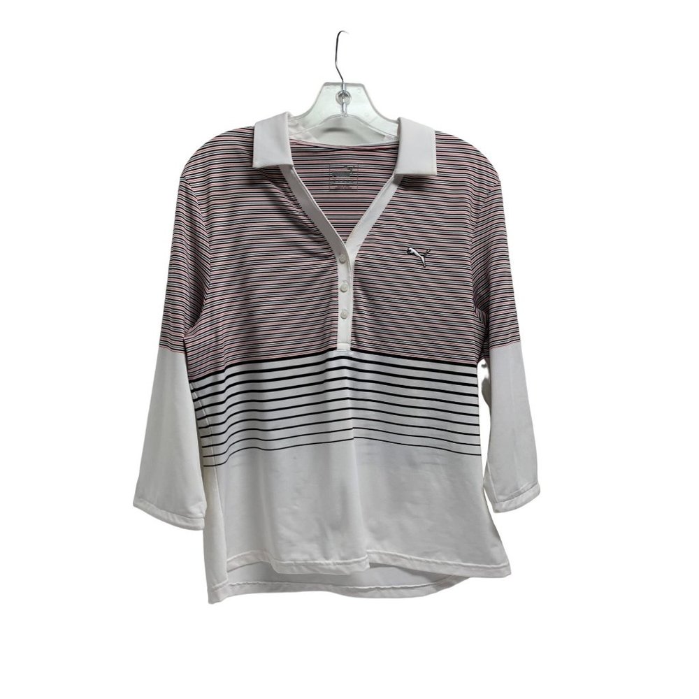 Puma Womens Size XL 3/4 sleeve Striped Top Shirt VNeck Polo